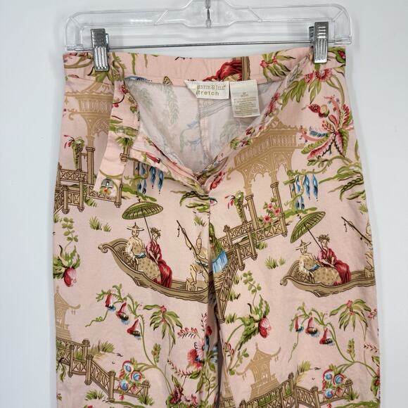 Christie Jill Asian Print Crop Pants Vintage size 6P Pink Stretch Cotton sateen - Picture 10 of 14